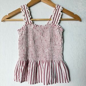 Hollister White Tank with Red Stripe Smocking and ruffle bottom